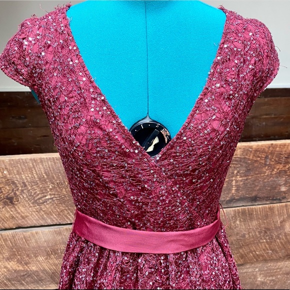 Suzy Chin Sequined Maroon Skater Party Dress - Picture 10 of 11